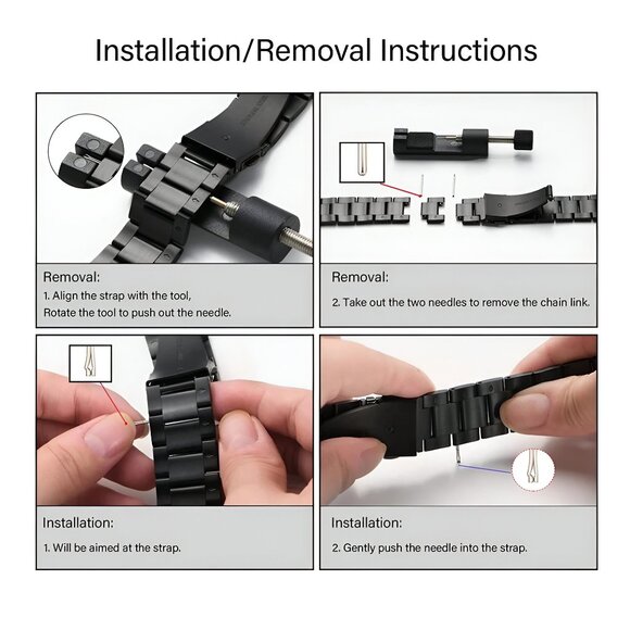 Apple Watch Band Stylish Adjustable Slim Strap Silver Stainless Band - Black - Picture 4 of 4